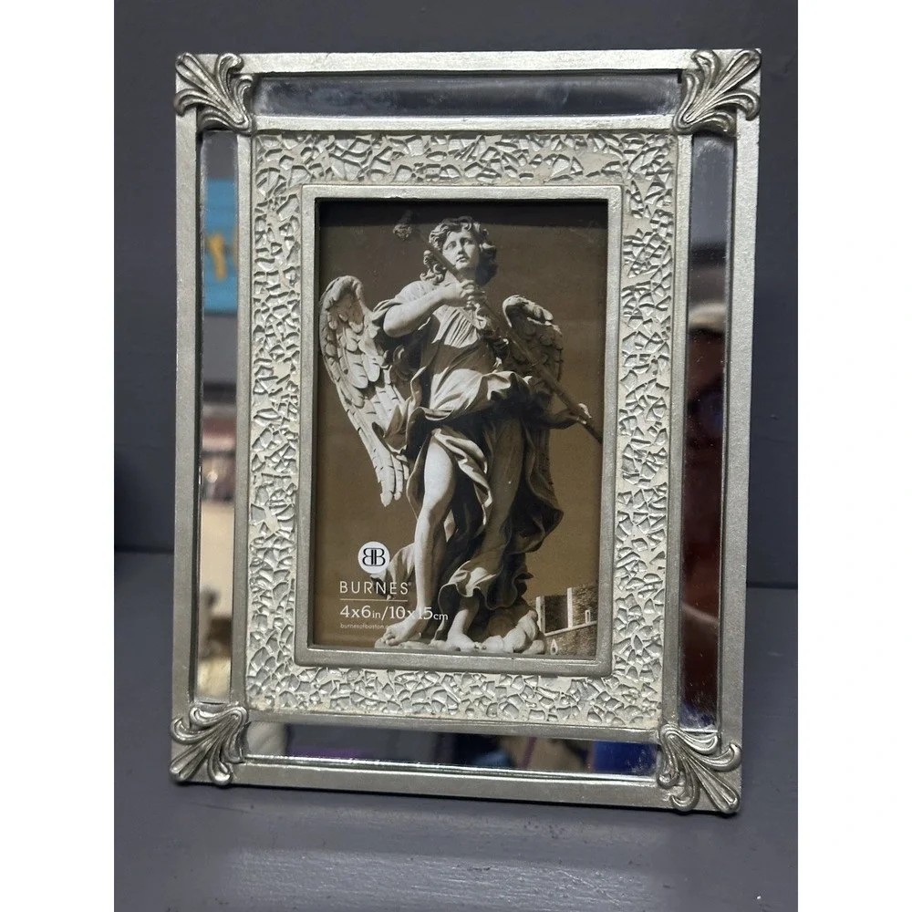 Burnes of Boston 4x6 Silver Mirrored Mosaic Picture Frame Ornate Decorative